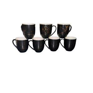 Set Of 7 Stone + Lain Black & Gold Marble Porcelain Coffee Mugs Dishwasher Safe